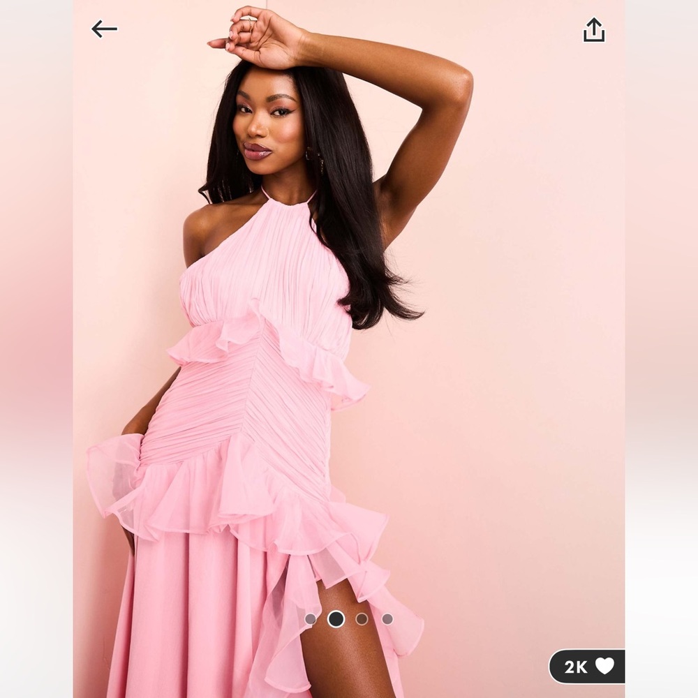ASOS LUXE halter neck maxi dress pink